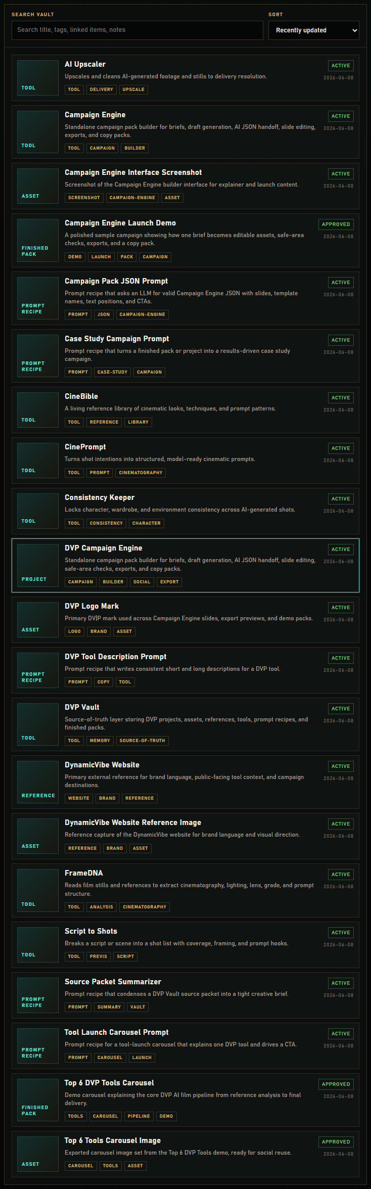 Item list with search and sort header