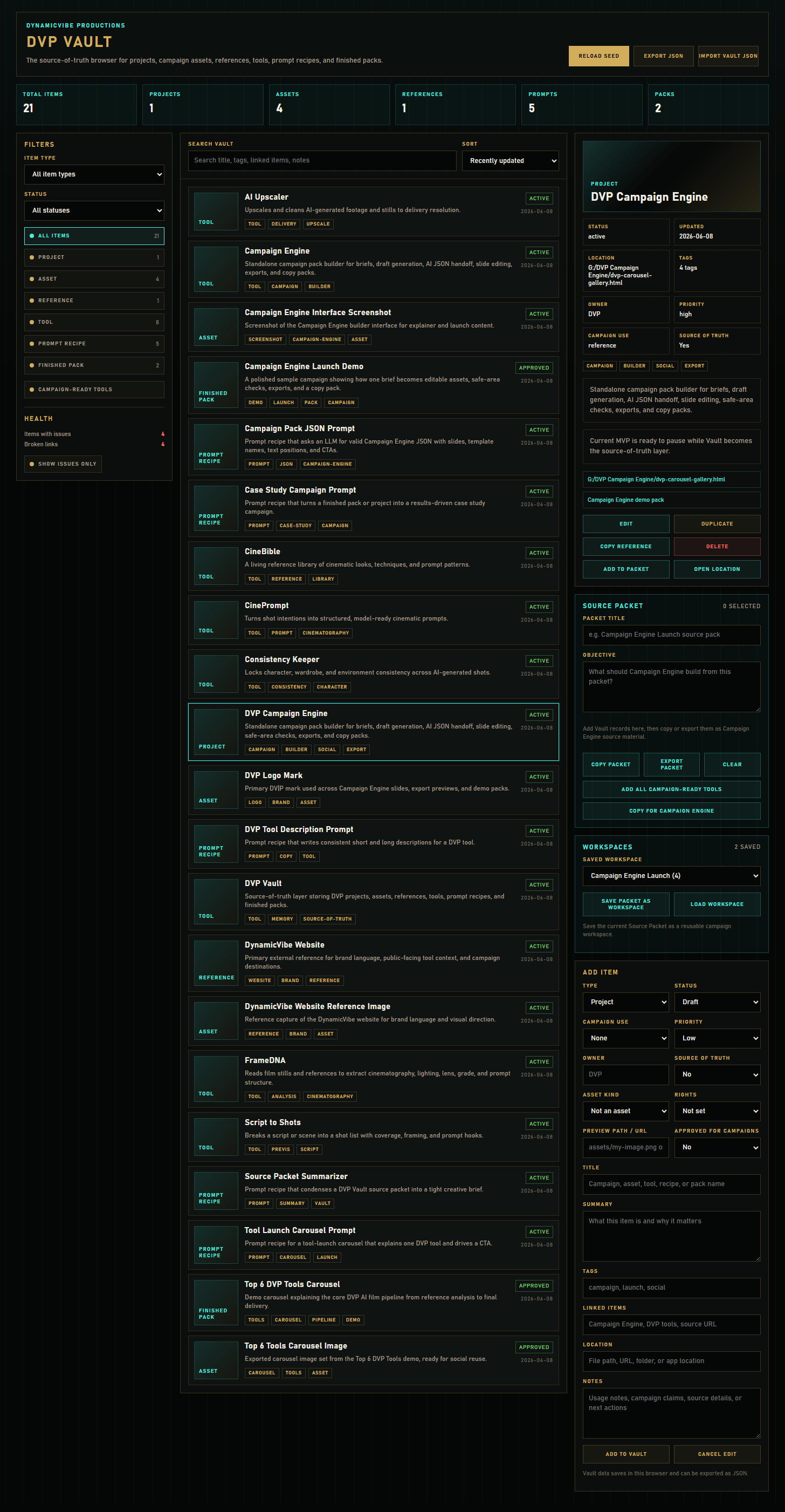 DVP Vault full interface overview