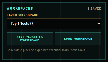 Workspaces panel with save and load controls