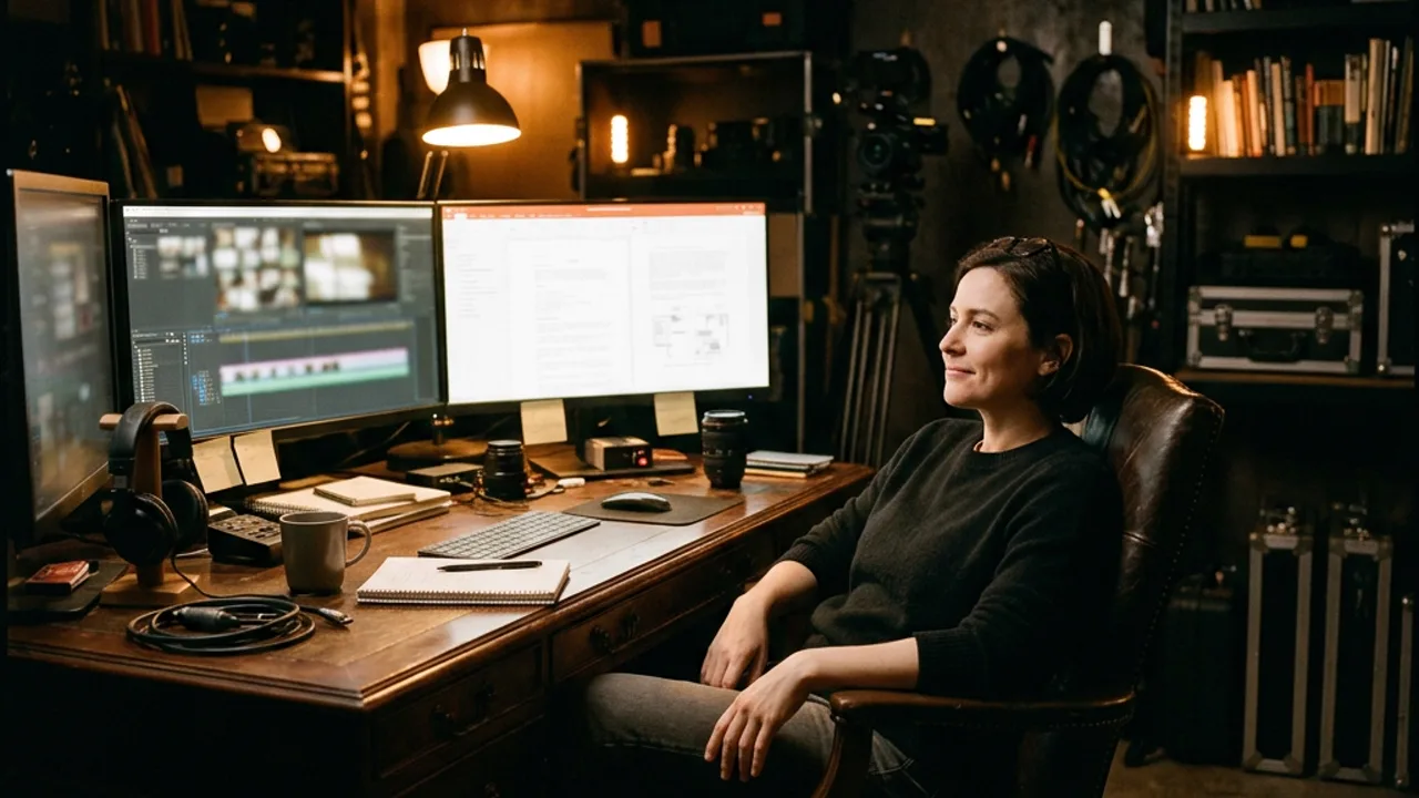 Filmmaker working inside an edit suite