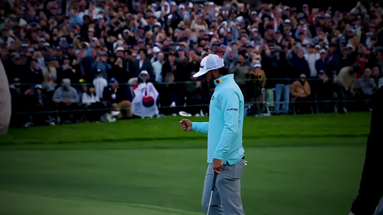 Professional golfer celebrating a putt in a DynamicVibe sports production